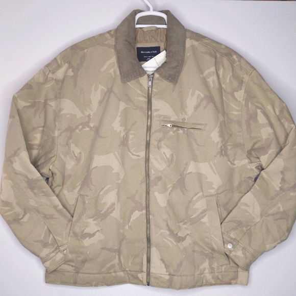 Abercrombie & Fitch Workwear Jacket XXL Men's Canvas Corduroy Trucker Tan Sand - Picture 3 of 10